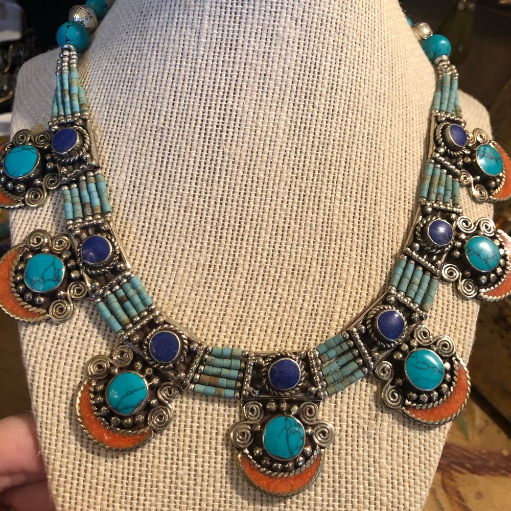 Vintage Coral turquoise and lapis necklace